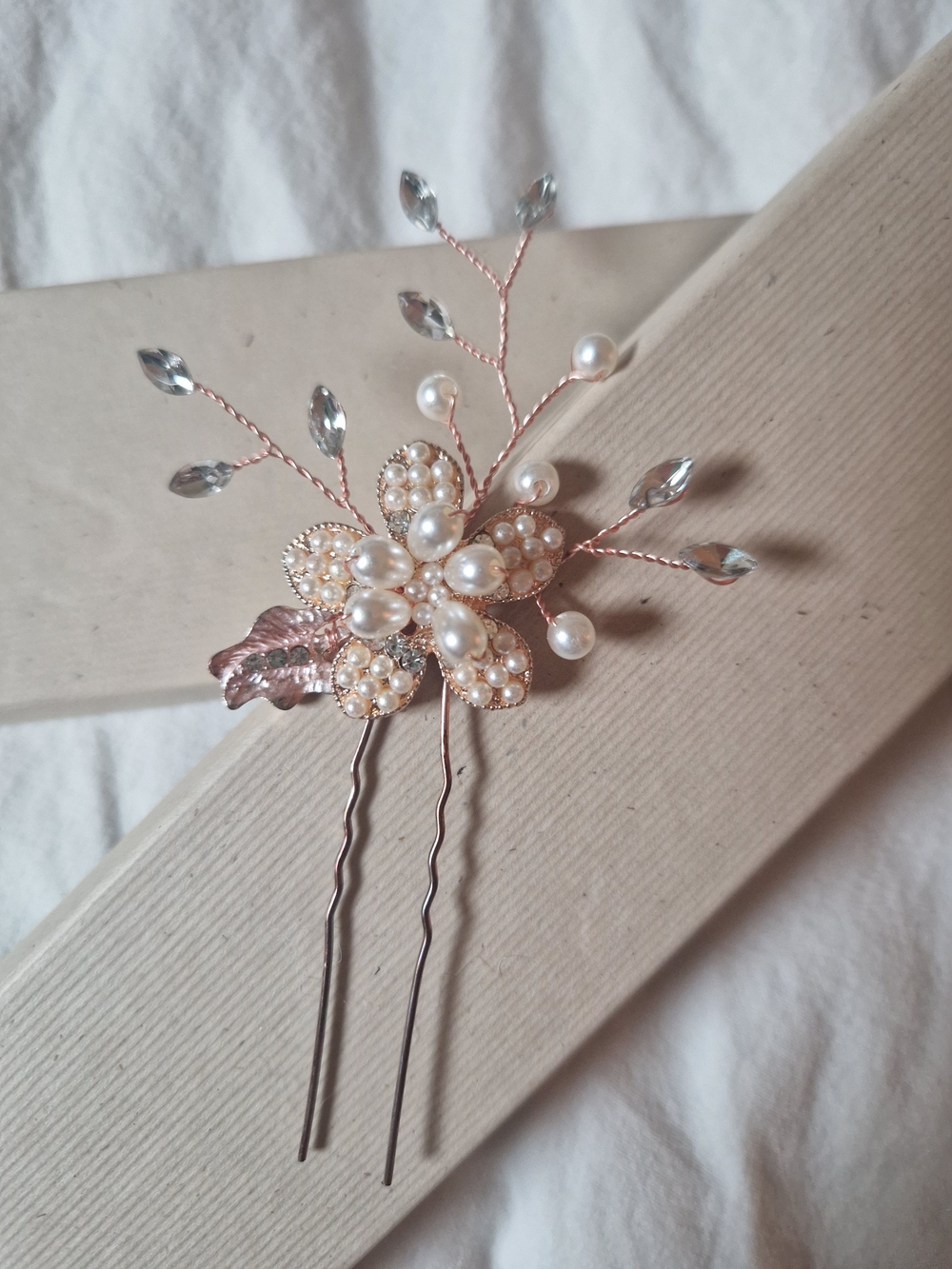 Pearl Floral Hair Pin - Rose Gold Bridal Accessory